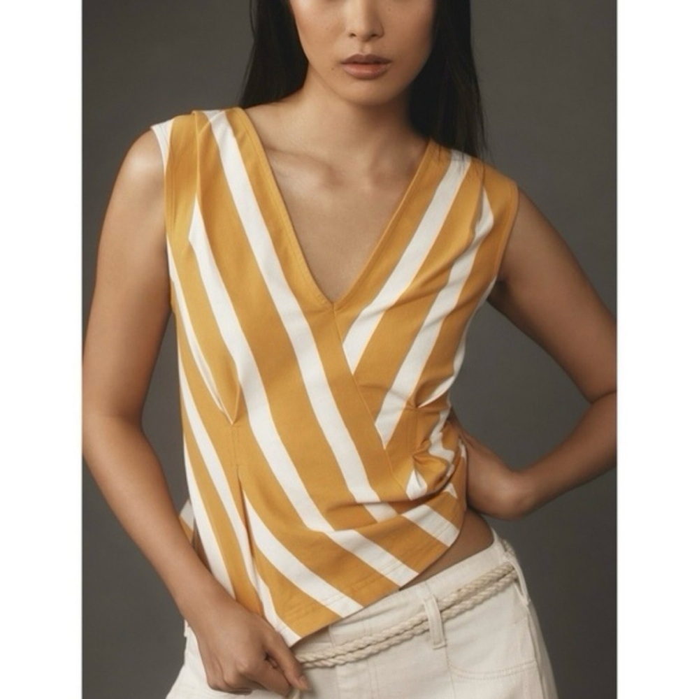 Anthropologie Maeve Sleeveless V-Neck Tank Orange Stripe Size Medium